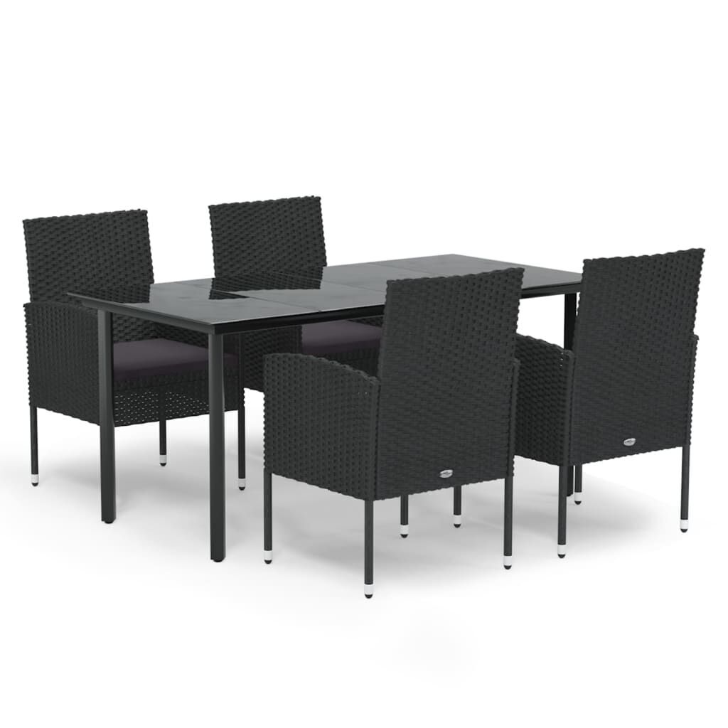 5 Piece Garden Dining Set with Cushions Black Poly Rattan 5 Piece Garden Dining Set with Cushions Black Poly Rattan