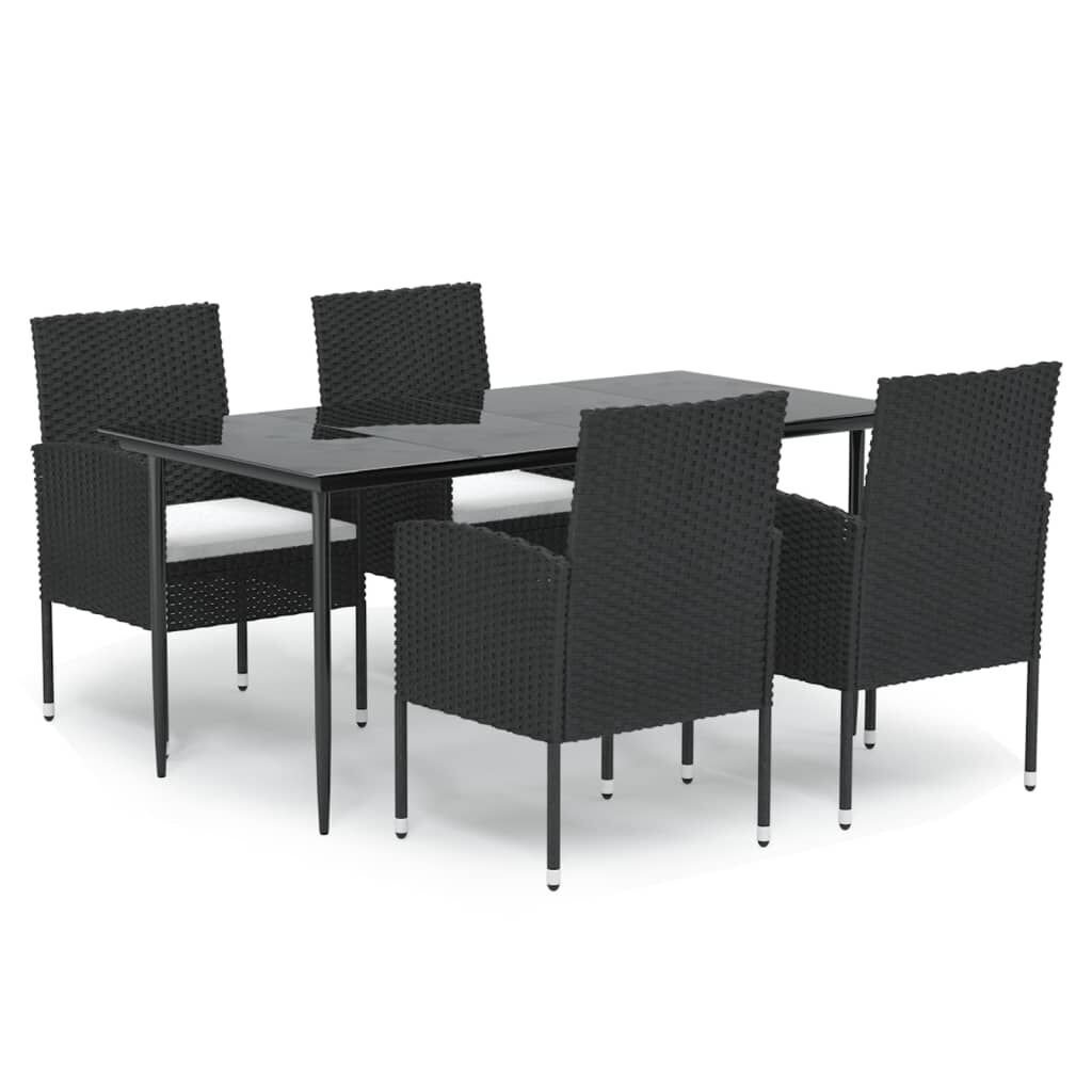 5 Piece Garden Dining Set with Cushions Black Poly Rattan 5 Piece Garden Dining Set with Cushions Black Poly Rattan