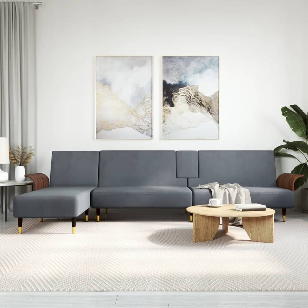 L-shaped Sofa Bed Dark Grey 279x140x70 cm Velvet L-shaped Sofa Bed Dark Grey 279x140x70 cm Velvet