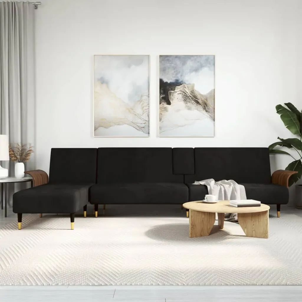 L-shaped Sofa Black 279x140x70 cm Velvet L-shaped Sofa Black 279x140x70 cm Velvet