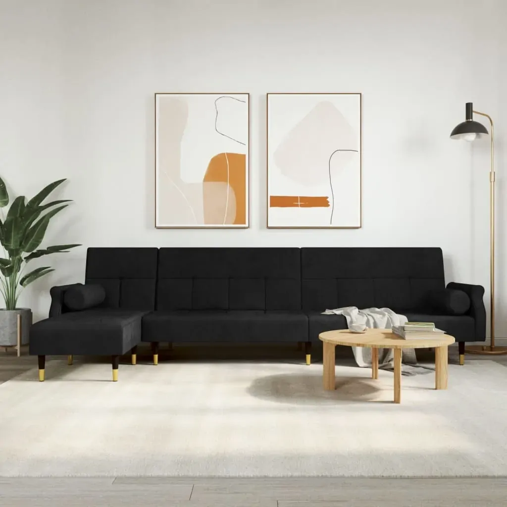 L-shaped Sofa Bed Black 271x140x70 cm Velvet L-shaped Sofa Bed Black 271x140x70 cm Velvet