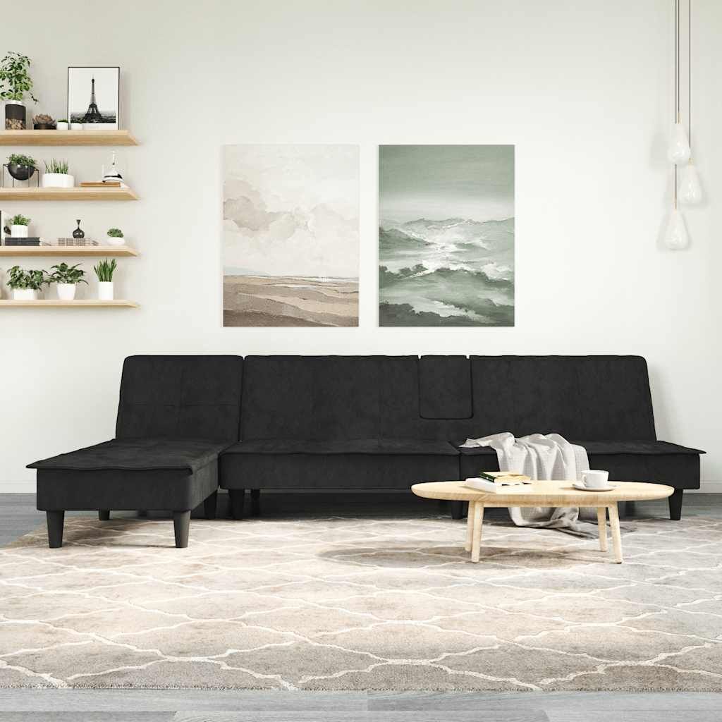 L-shaped Sofa Black 255x140x70 cm Velvet L-shaped Sofa Black 255x140x70 cm Velvet