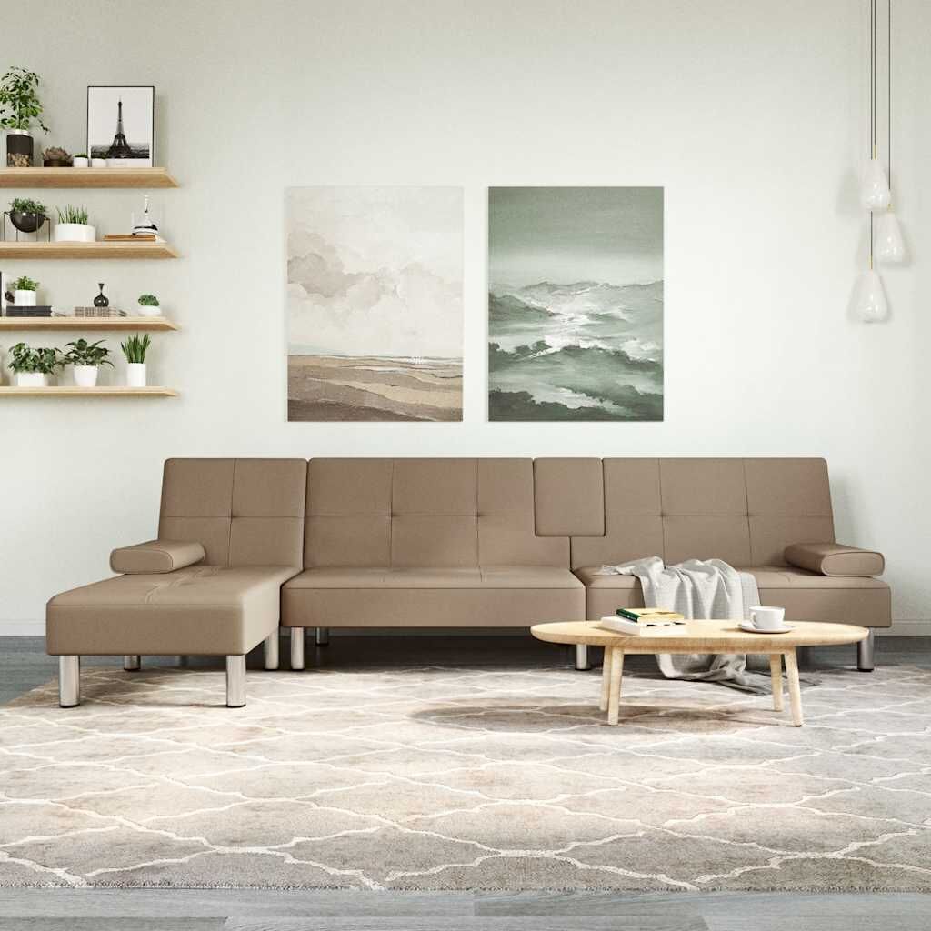 L-shaped Sofa Bed Cappuccino 255x140x70 cm Faux Leather L-shaped Sofa Bed Cappuccino 255x140x70 cm Faux Leather