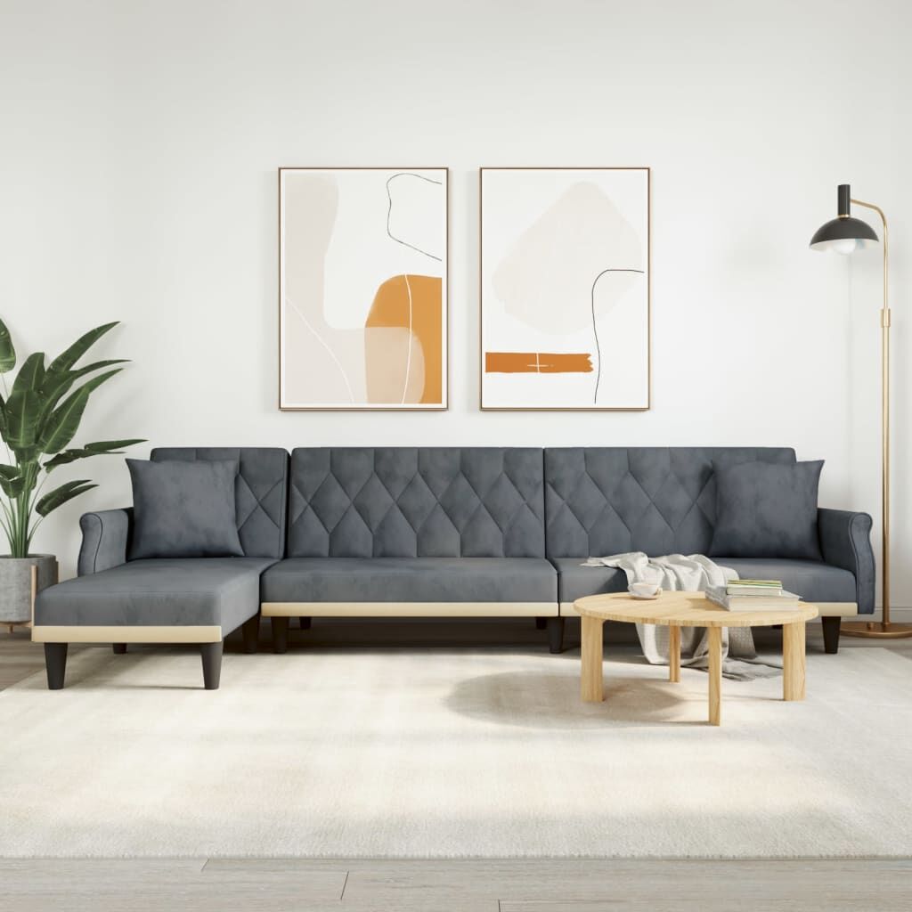 L-shaped Sofa Bed Dark Grey 271x140x70 cm Velvet L-shaped Sofa Bed Dark Grey 271x140x70 cm Velvet