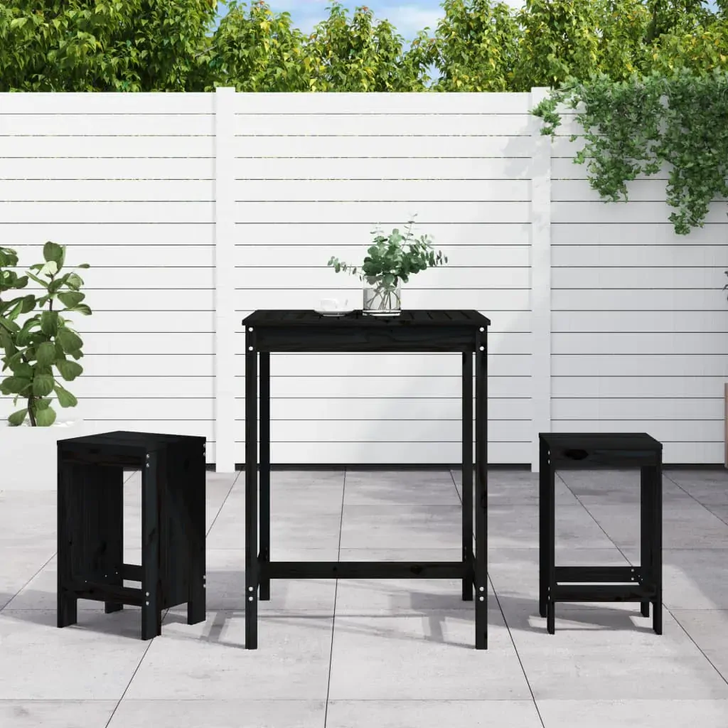 3 Piece Garden Bar Set Black Solid Wood Pine 3 Piece Garden Bar Set Black Solid Wood Pine