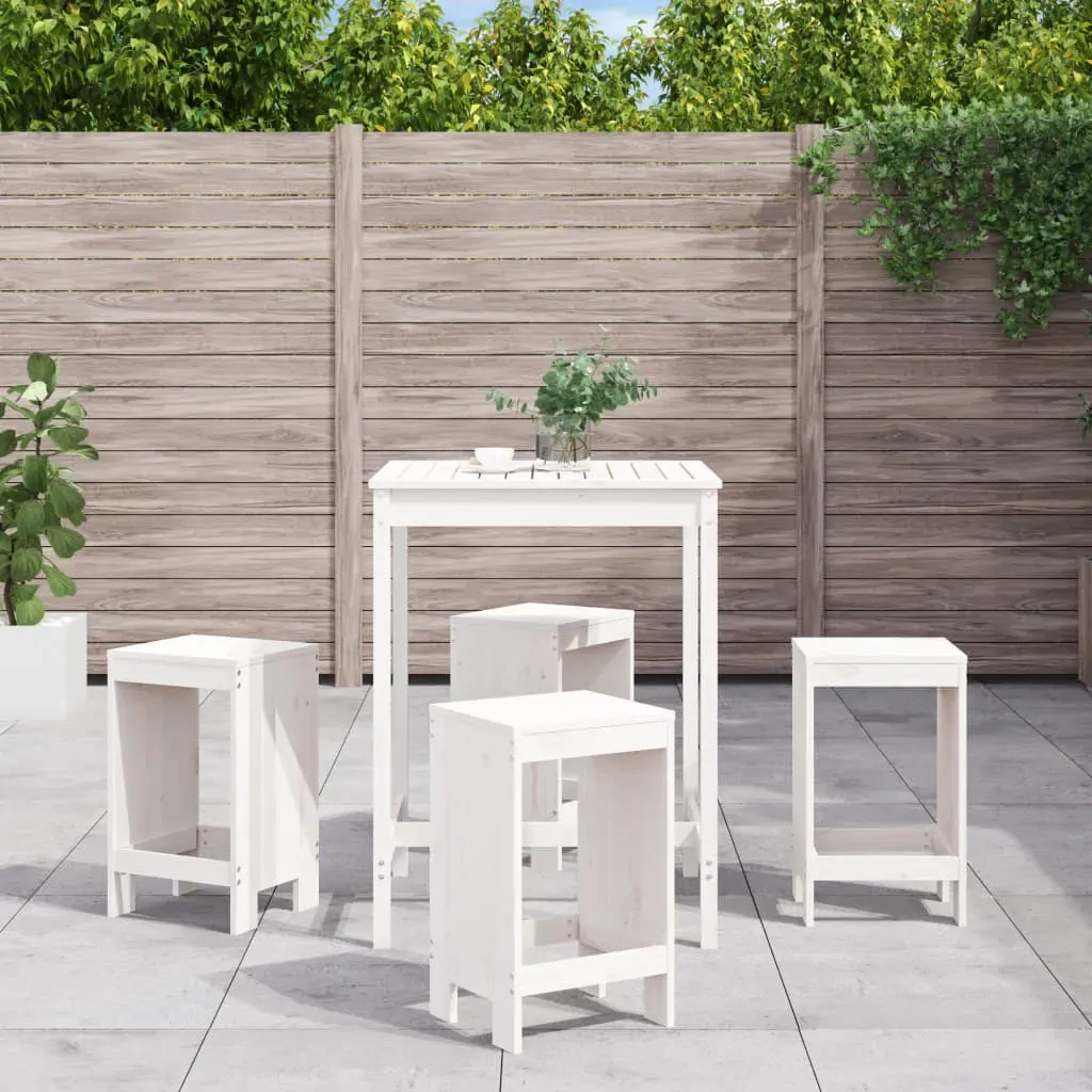 5 Piece Garden Bar Set White Solid Wood Pine 5 Piece Garden Bar Set White Solid Wood Pine