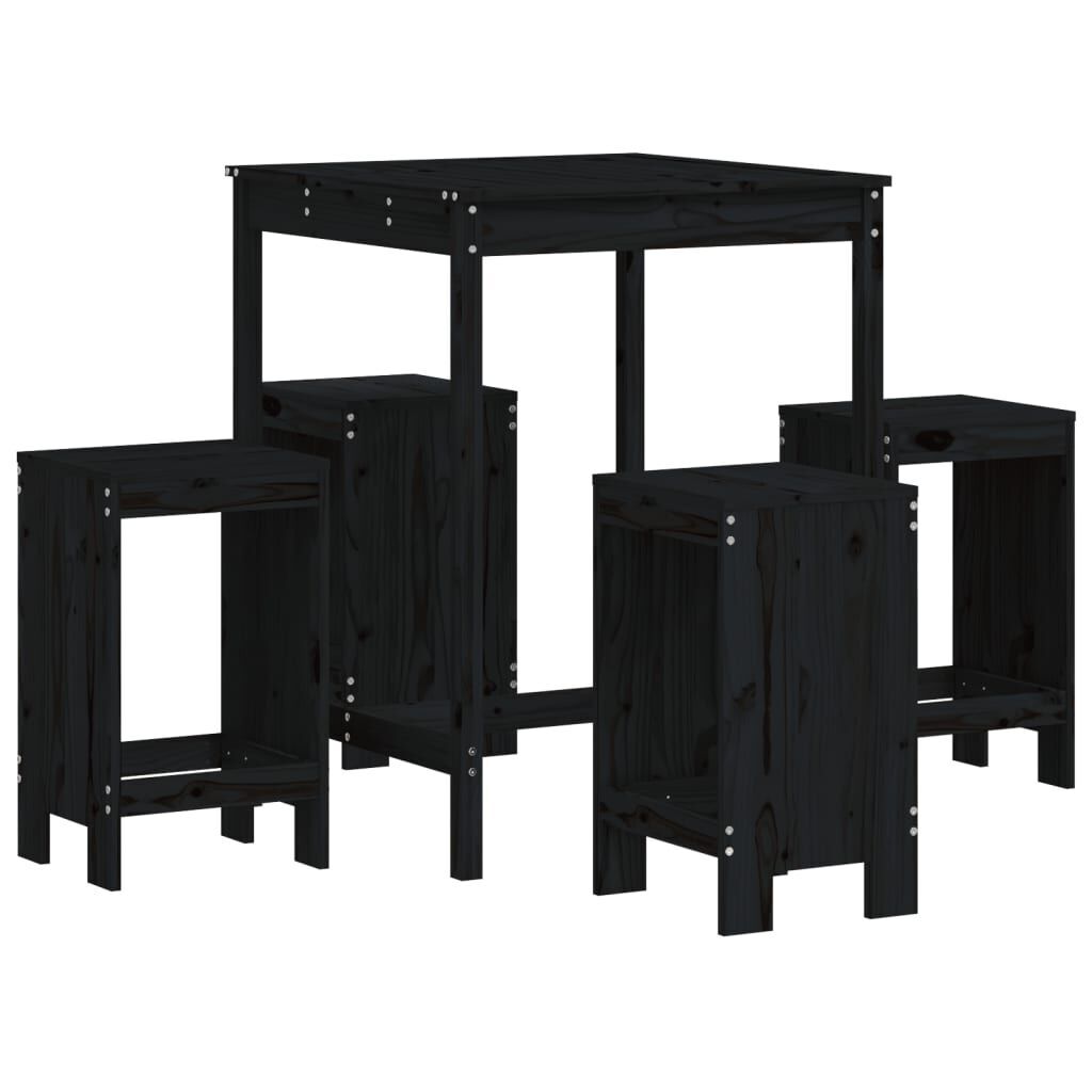5 Piece Garden Bar Set Black Solid Wood Pine 5 Piece Garden Bar Set Black Solid Wood Pine