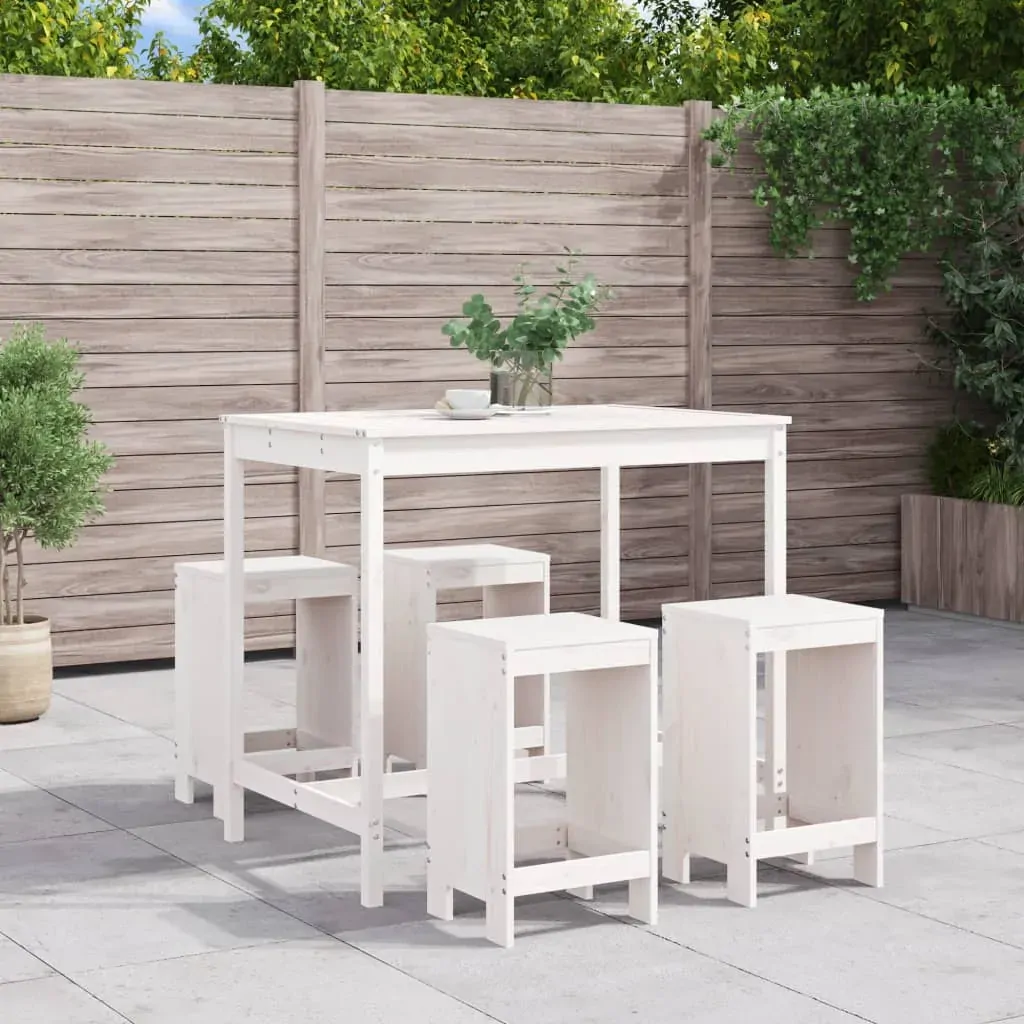5 Piece Garden Bar Set White Solid Wood Pine 5 Piece Garden Bar Set White Solid Wood Pine