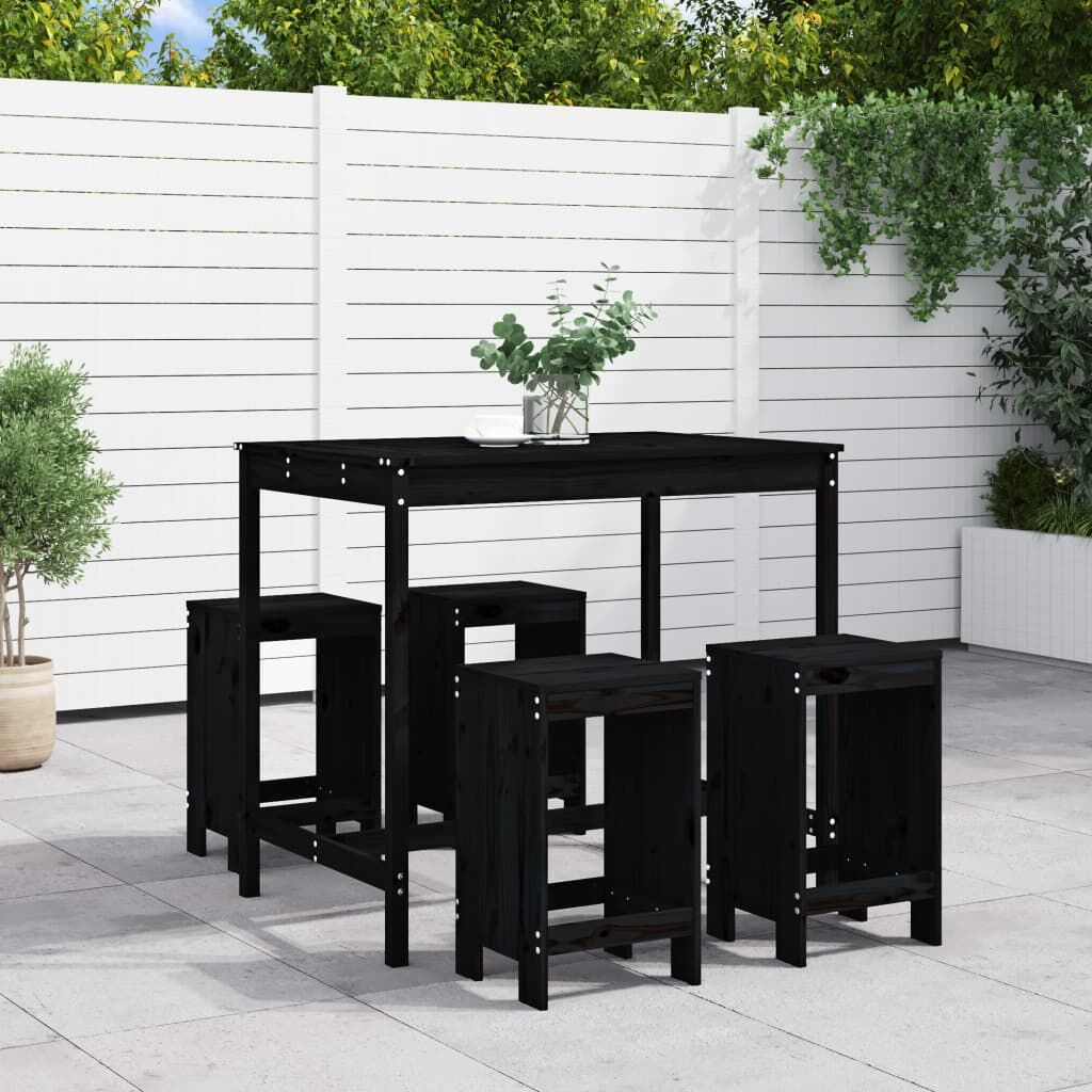 5 Piece Garden Bar Set Black Solid Wood Pine 5 Piece Garden Bar Set Black Solid Wood Pine