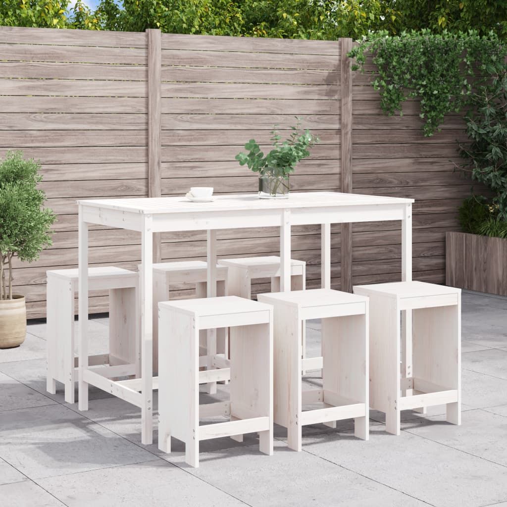7 Piece Garden Bar Set White Solid Wood Pine 7 Piece Garden Bar Set White Solid Wood Pine