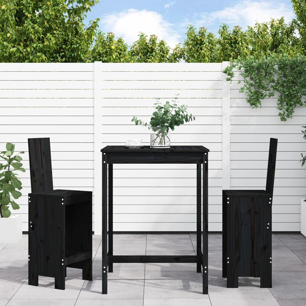 3 Piece Garden Bar Set Black Solid Wood Pine 3 Piece Garden Bar Set Black Solid Wood Pine