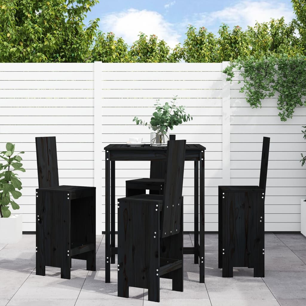5 Piece Garden Bar Set Black Solid Wood Pine 5 Piece Garden Bar Set Black Solid Wood Pine