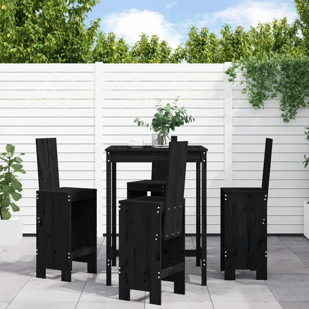 5 Piece Garden Bar Set Black Solid Wood Pine 5 Piece Garden Bar Set Black Solid Wood Pine