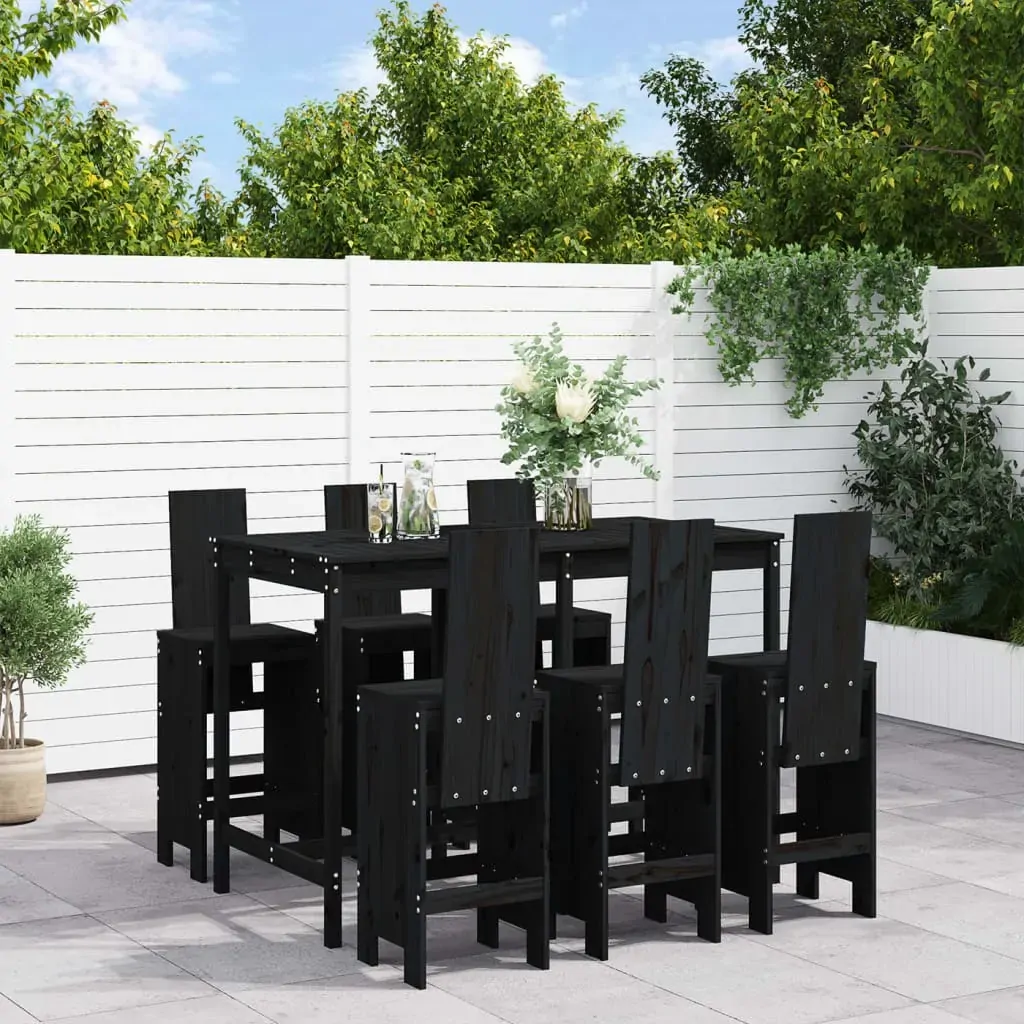7 Piece Garden Bar Set Black Solid Wood Pine 7 Piece Garden Bar Set Black Solid Wood Pine