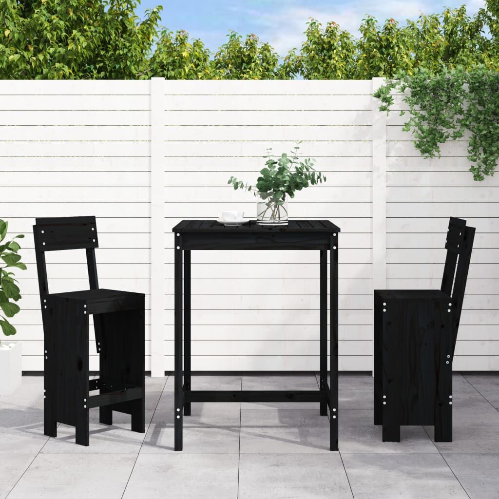 3 Piece Garden Bar Set Black Solid Wood Pine 3 Piece Garden Bar Set Black Solid Wood Pine