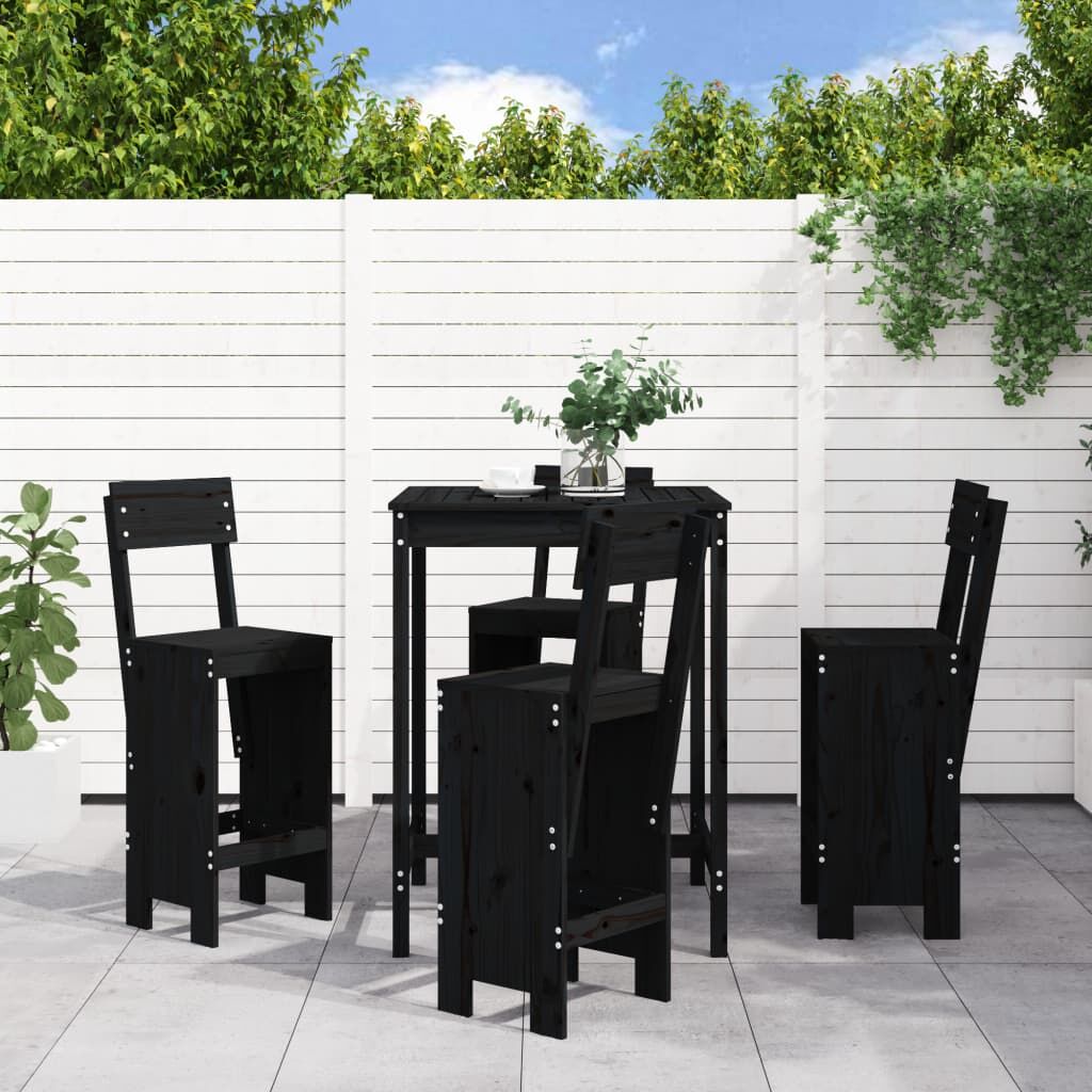 5 Piece Garden Bar Set Black Solid Wood Pine 5 Piece Garden Bar Set Black Solid Wood Pine