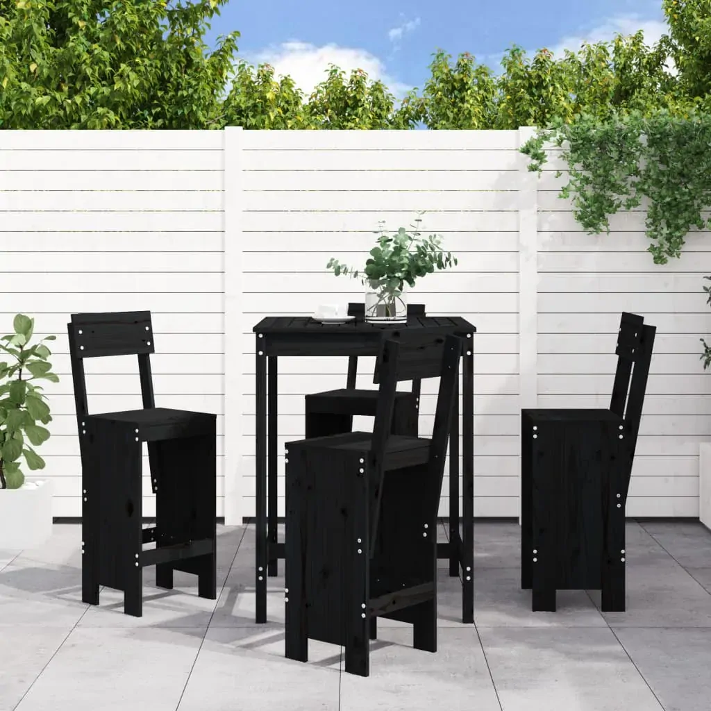 5 Piece Garden Bar Set Black Solid Wood Pine 5 Piece Garden Bar Set Black Solid Wood Pine