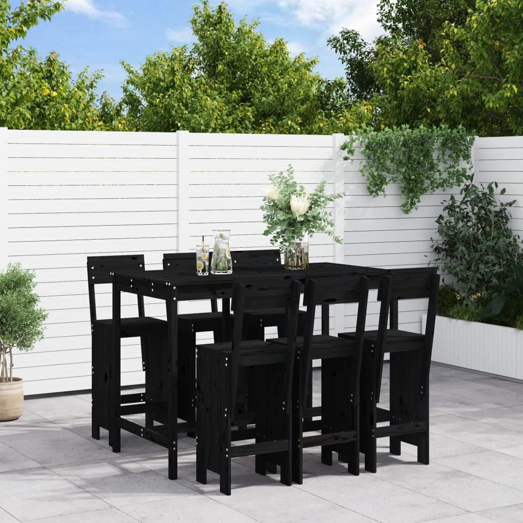 7 Piece Garden Bar Set Black Solid Wood Pine 7 Piece Garden Bar Set Black Solid Wood Pine