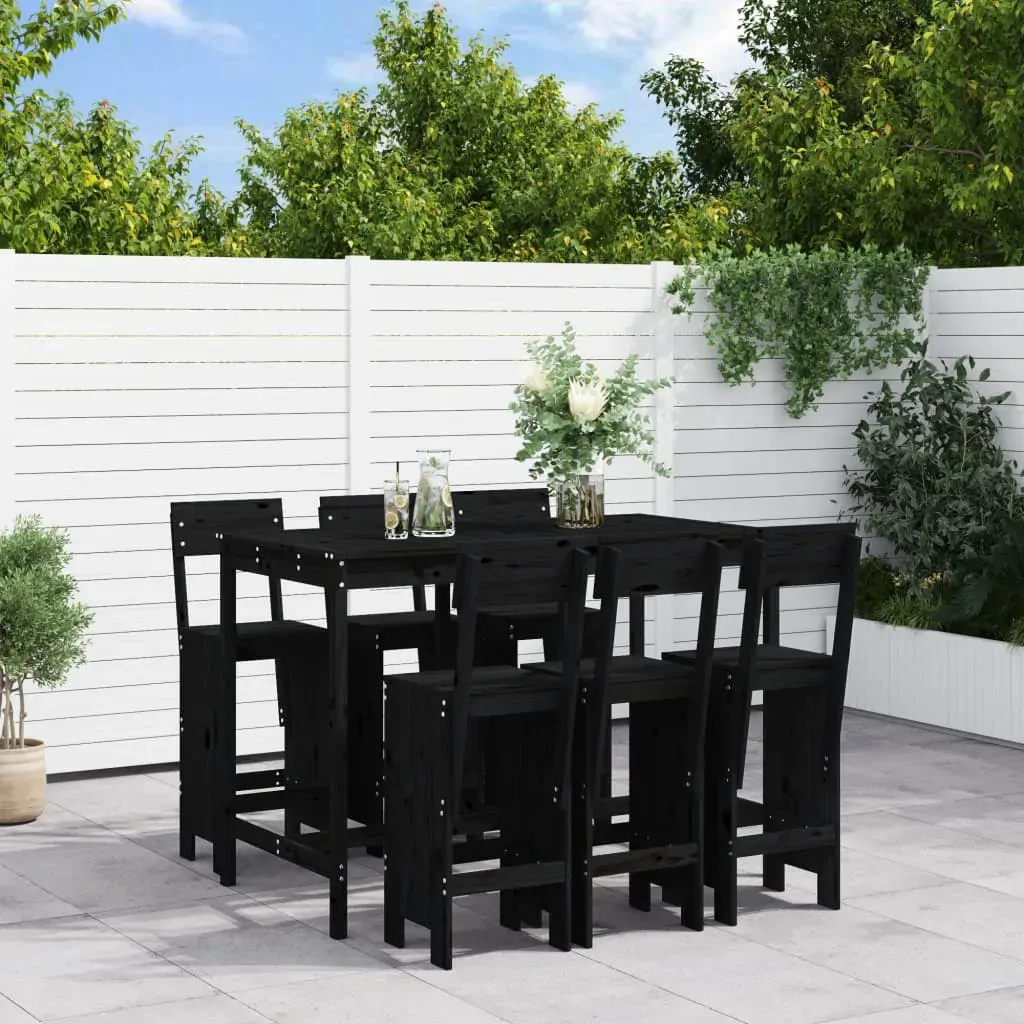 7 Piece Garden Bar Set Black Solid Wood Pine 7 Piece Garden Bar Set Black Solid Wood Pine