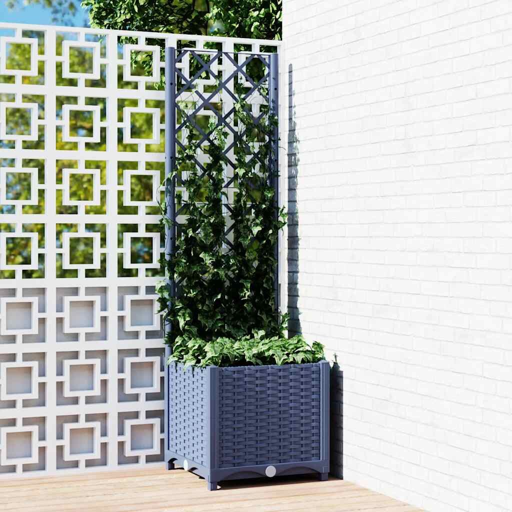 Garden Planter with Trellis Blue Grey 40x40x136 cm PP Garden Planter with Trellis Blue Grey 40x40x136 cm PP
