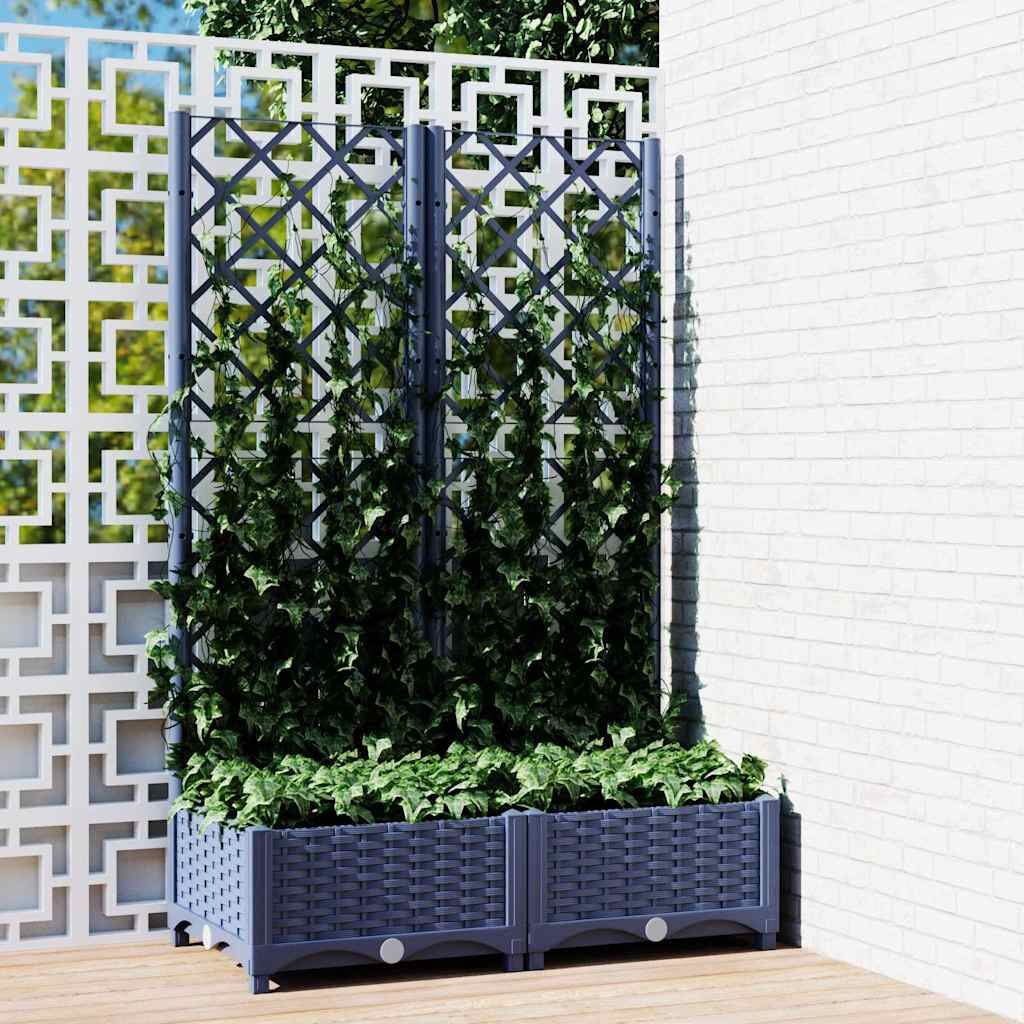 Garden Planter with Trellis Blue Grey 80x40x121.5 cm PP Garden Planter with Trellis Blue Grey 80x40x121.5 cm PP
