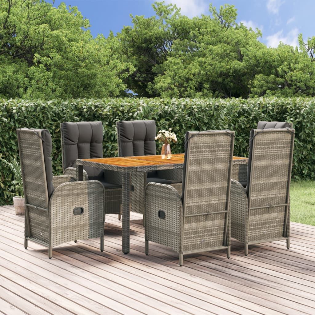 7 Piece Garden Dining Set with Cushions Grey Poly Rattan 7 Piece Garden Dining Set with Cushions Grey Poly Rattan