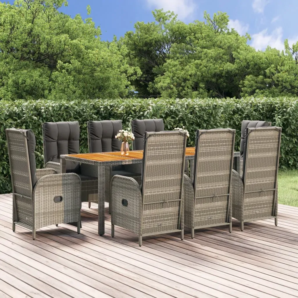 9 Piece Garden Dining Set with Cushions Grey Poly Rattan 9 Piece Garden Dining Set with Cushions Grey Poly Rattan