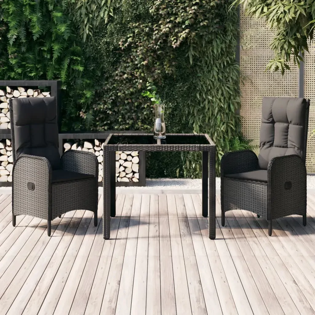 3 Piece Garden Dining Set with Cushions Black Poly Rattan 3 Piece Garden Dining Set with Cushions Black Poly Rattan