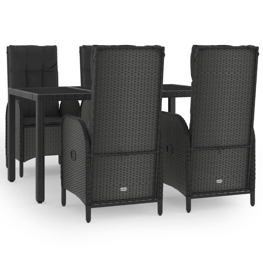 5 Piece Garden Dining Set with Cushions Black Poly Rattan 5 Piece Garden Dining Set with Cushions Black Poly Rattan