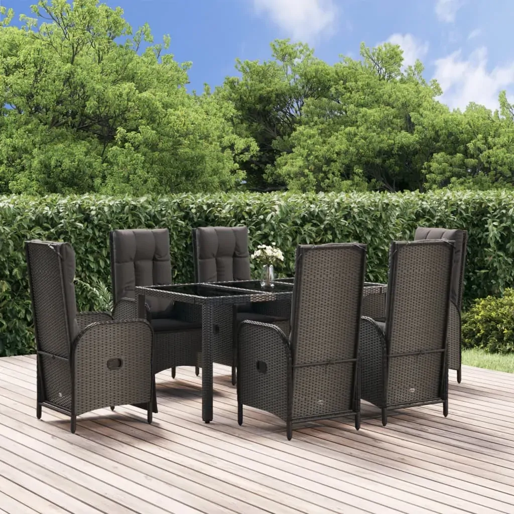 7 Piece Garden Dining Set with Cushions Black Poly Rattan 7 Piece Garden Dining Set with Cushions Black Poly Rattan