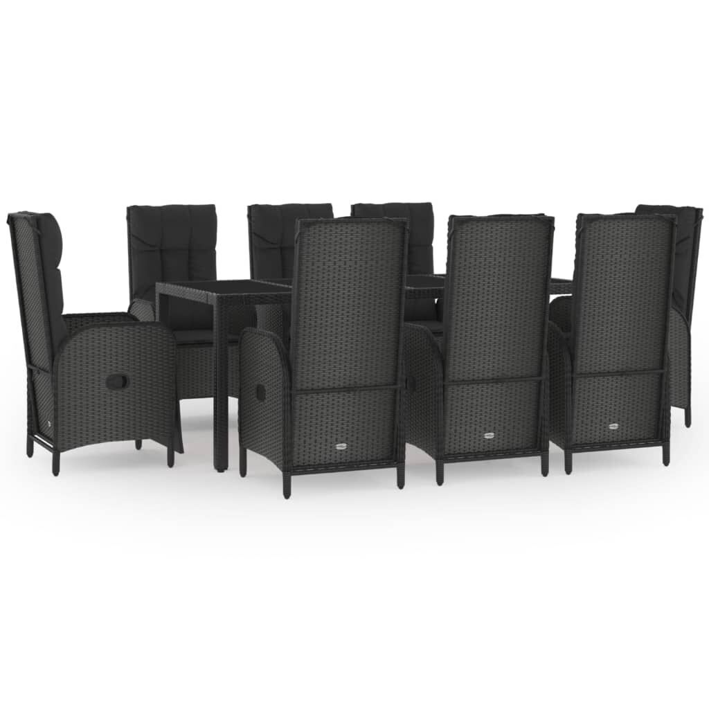 9 Piece Garden Dining Set with Cushions Black Poly Rattan 9 Piece Garden Dining Set with Cushions Black Poly Rattan