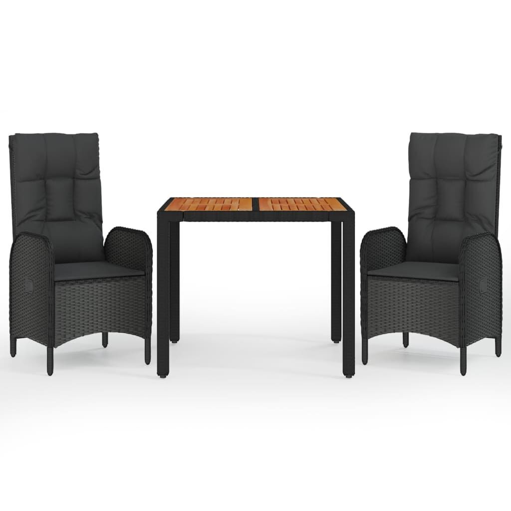 3 Piece Garden Dining Set with Cushions Black Poly Rattan 3 Piece Garden Dining Set with Cushions Black Poly Rattan