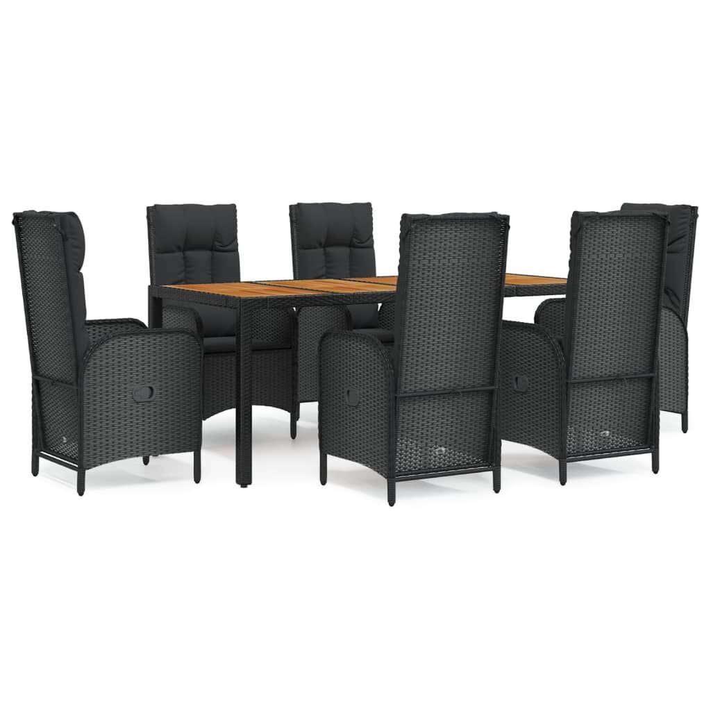 7 Piece Garden Dining Set with Cushions Black Poly Rattan 7 Piece Garden Dining Set with Cushions Black Poly Rattan