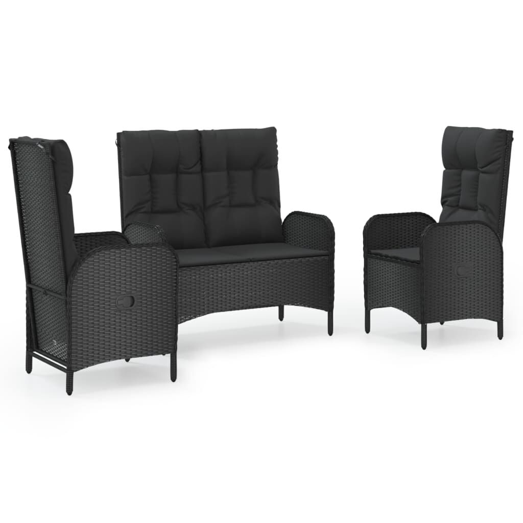3 Piece Garden Dining Set with Cushions Black Poly Rattan 3 Piece Garden Dining Set with Cushions Black Poly Rattan