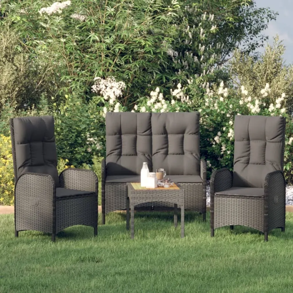 3 Piece Garden Dining Set with Cushions Black Poly Rattan 3 Piece Garden Dining Set with Cushions Black Poly Rattan