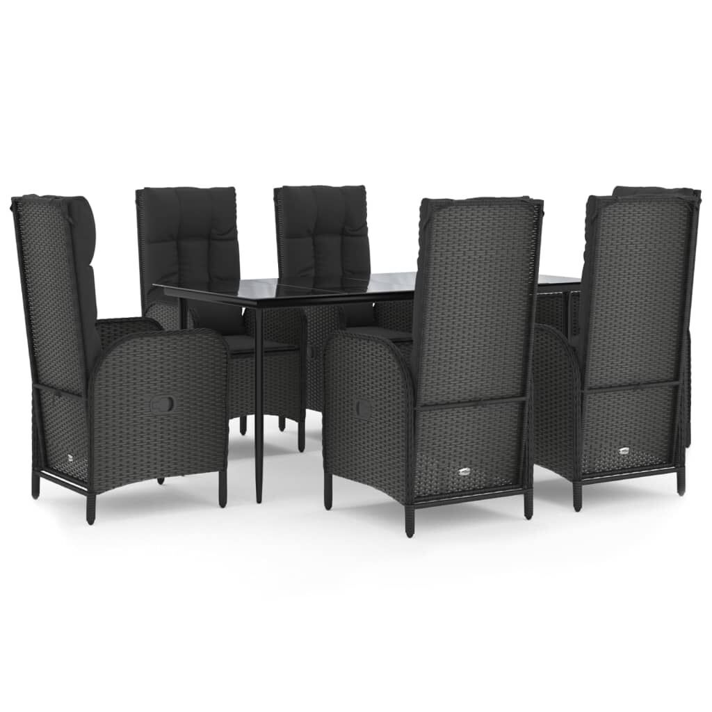 7 Piece Garden Dining Set with Cushions Black Poly Rattan 7 Piece Garden Dining Set with Cushions Black Poly Rattan