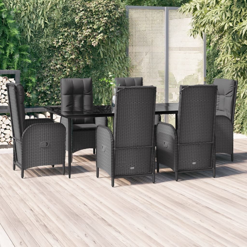 7 Piece Garden Dining Set with Cushions Black Poly Rattan 7 Piece Garden Dining Set with Cushions Black Poly Rattan
