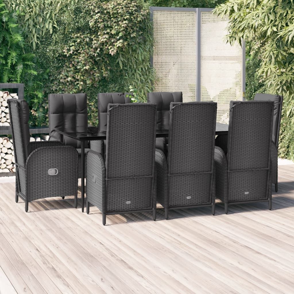 9 Piece Garden Dining Set with Cushions Black Poly Rattan 9 Piece Garden Dining Set with Cushions Black Poly Rattan