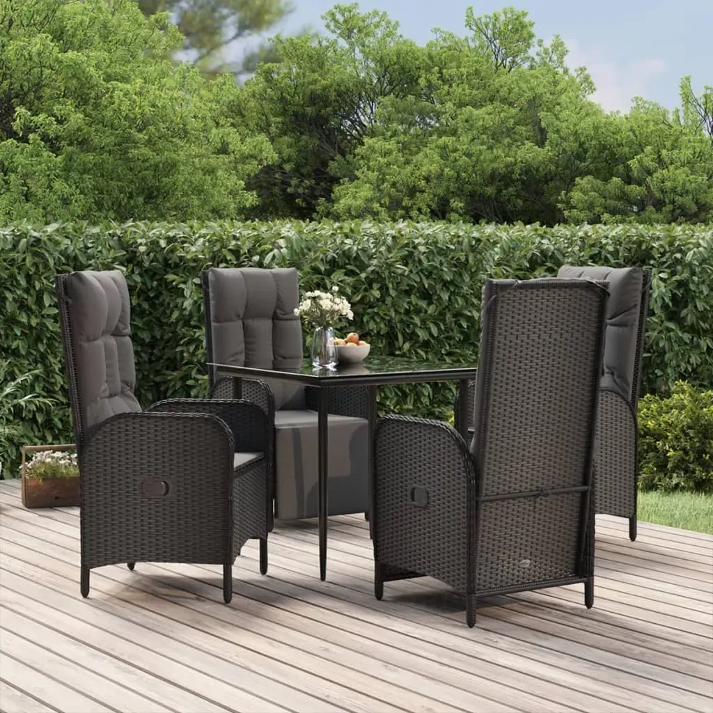 5 Piece Garden Dining Set with Cushions Black Poly Rattan 5 Piece Garden Dining Set with Cushions Black Poly Rattan