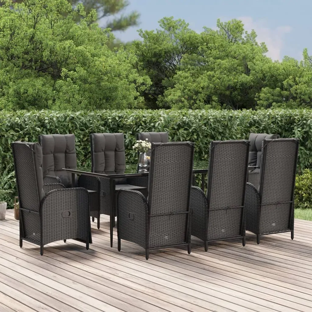 9 Piece Garden Dining Set with Cushions Black Poly Rattan 9 Piece Garden Dining Set with Cushions Black Poly Rattan