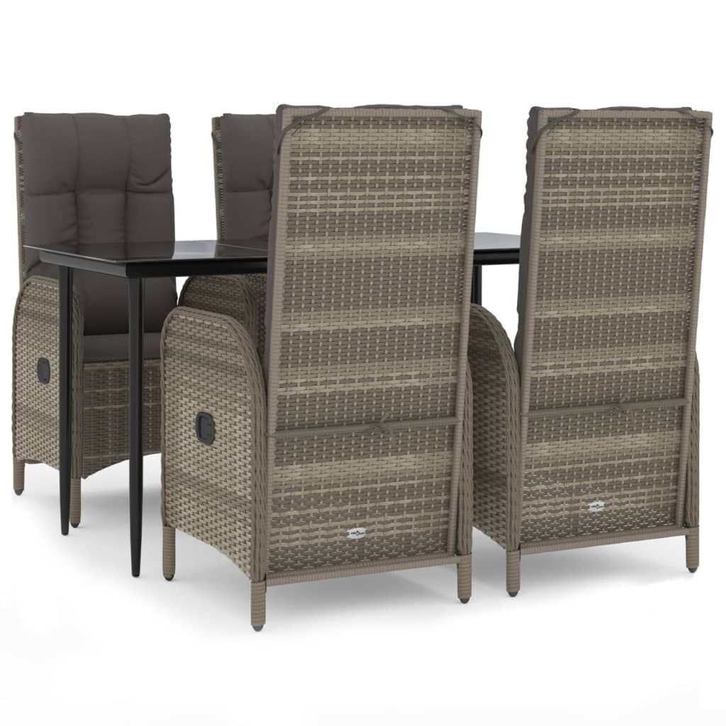 5 Piece Garden Dining Set with Cushions Black and Grey Poly Rattan 5 Piece Garden Dining Set with Cushions Black and Grey Poly Rattan
