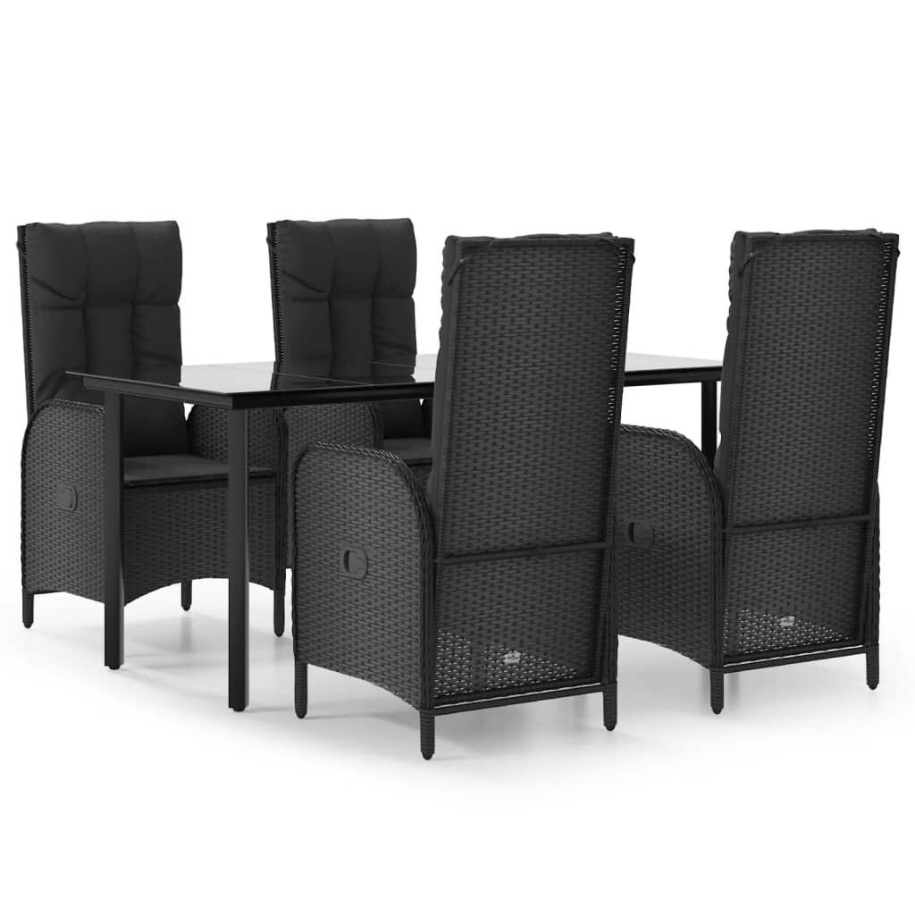 5 Piece Garden Dining Set with Cushions Black Poly Rattan 5 Piece Garden Dining Set with Cushions Black Poly Rattan