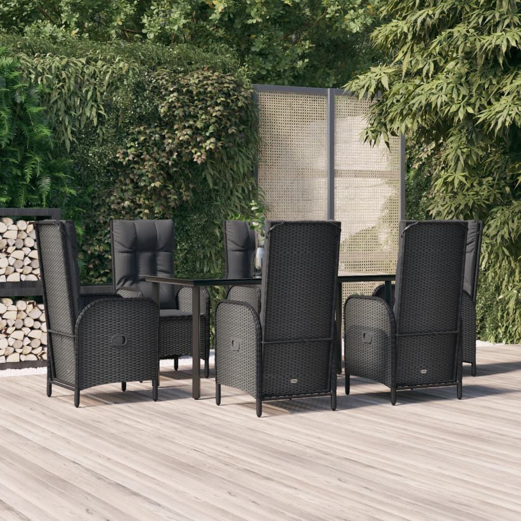 7 Piece Garden Dining Set with Cushions Black Poly Rattan 7 Piece Garden Dining Set with Cushions Black Poly Rattan