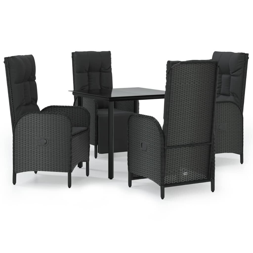 5 Piece Garden Dining Set with Cushions Black Poly Rattan 5 Piece Garden Dining Set with Cushions Black Poly Rattan
