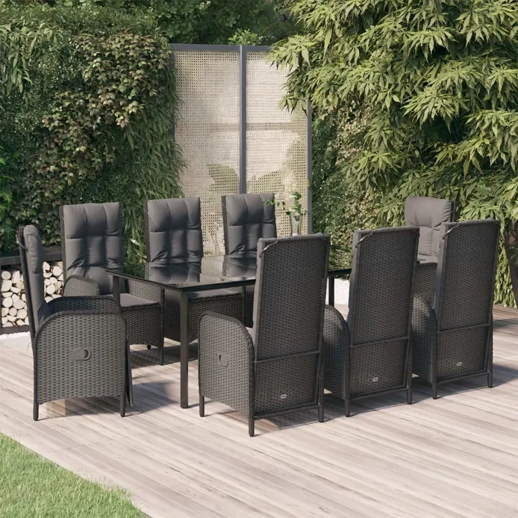 9 Piece Garden Dining Set with Cushions Black Poly Rattan 9 Piece Garden Dining Set with Cushions Black Poly Rattan