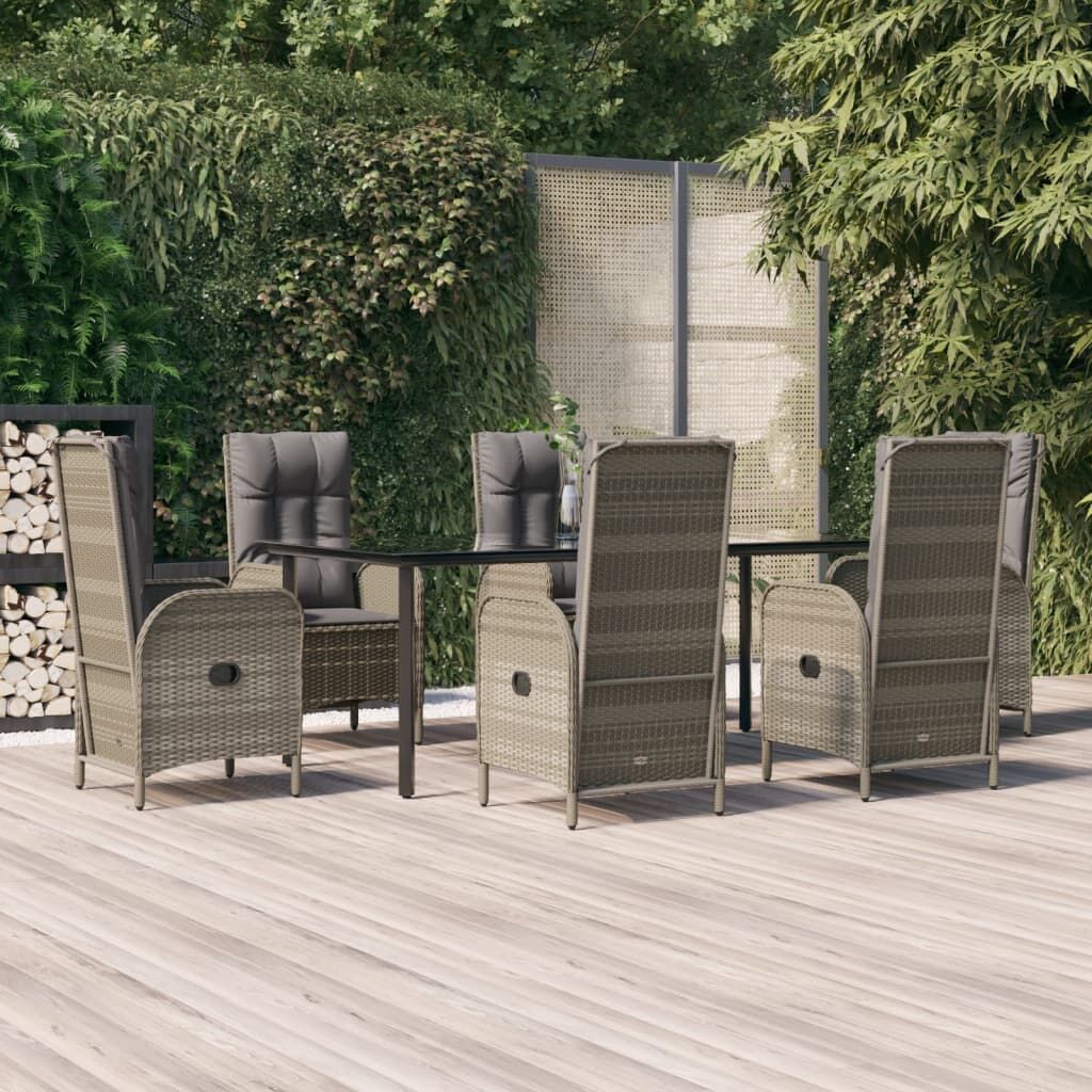 7 Piece Garden Dining Set with Cushions Black and Grey Poly Rattan 7 Piece Garden Dining Set with Cushions Black and Grey Poly Rattan