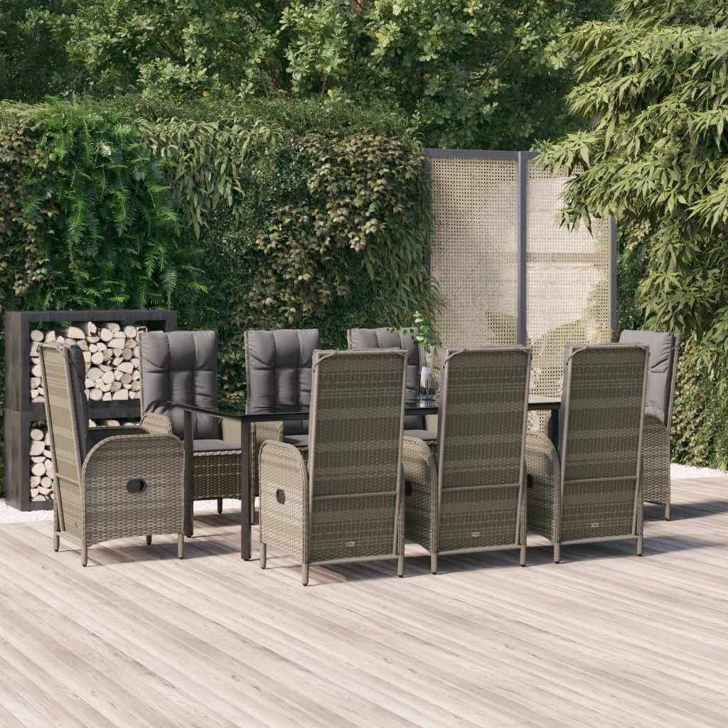 9 Piece Garden Dining Set with Cushions Black and Grey Poly Rattan 9 Piece Garden Dining Set with Cushions Black and Grey Poly Rattan