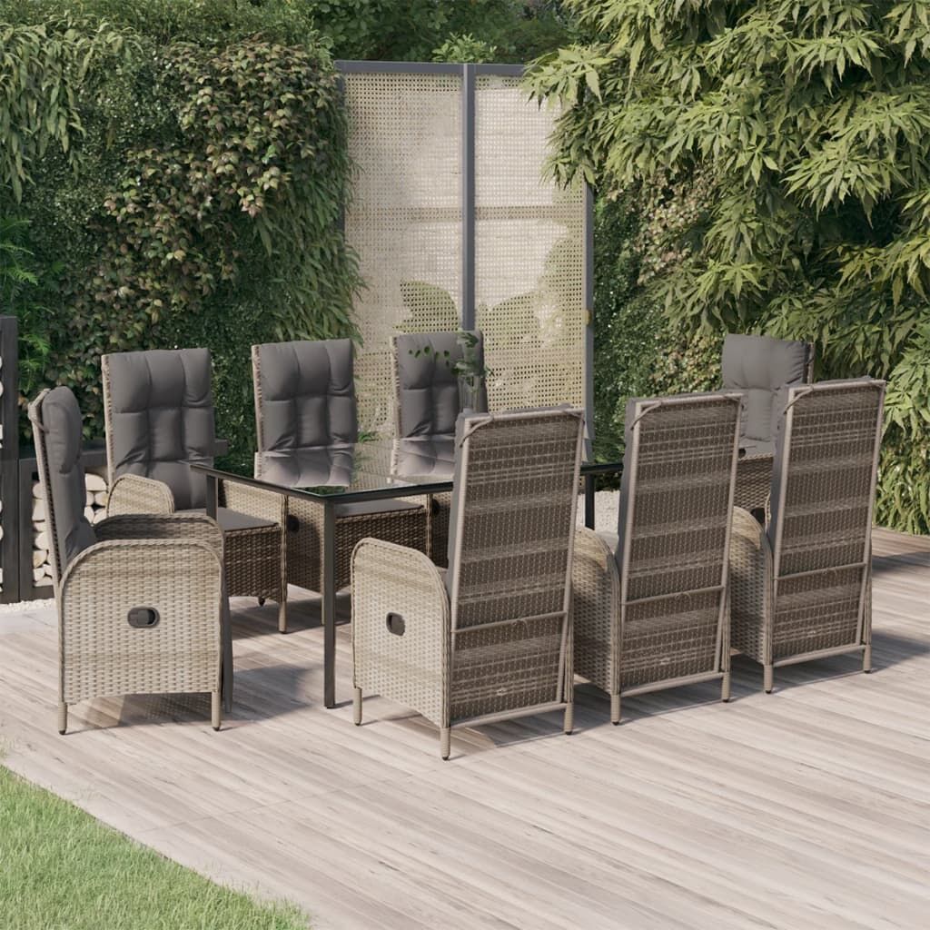 9 Piece Garden Dining Set with Cushions Black and Grey Poly Rattan 9 Piece Garden Dining Set with Cushions Black and Grey Poly Rattan