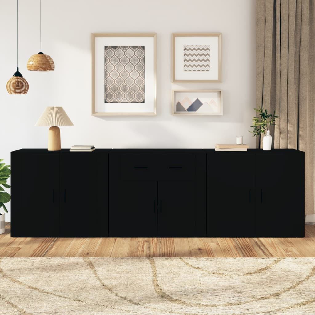 Sideboards 3 pcs Black Engineered Wood Sideboards 3 pcs Black Engineered Wood