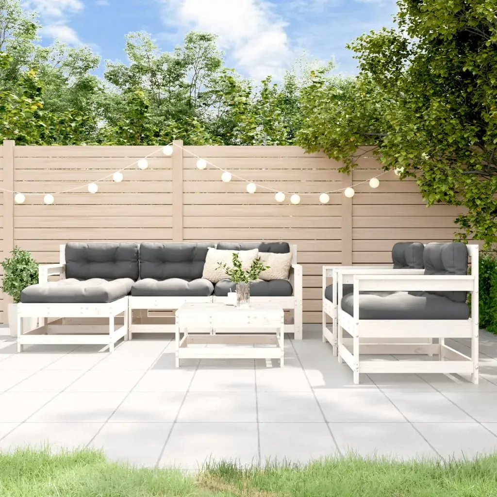 7 Piece Garden Lounge Set with Cushions White Solid Wood 7 Piece Garden Lounge Set with Cushions White Solid Wood